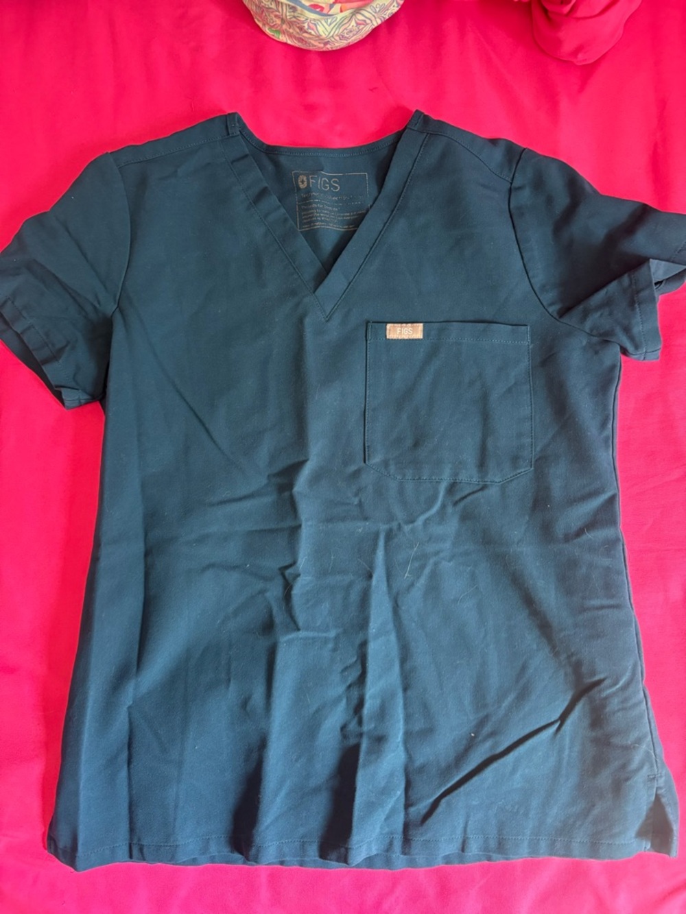 Figs Women's Short Sleeve V-Neck Scrub Top in Teal Blue and Bottoms